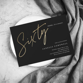 Minimalistisk svart och guld 60-årsfest inbjudningar