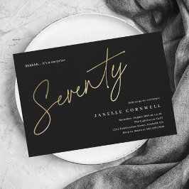 Minimalistisk svart och guld 70-årsfest vykort