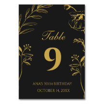 Minimalistisk svart och guld blommig 30-årsdag