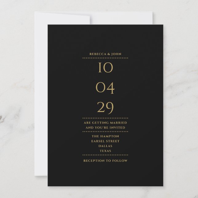 Minimalistisk svart och guld bröllopsdatum QR-kod Inbjudningar (Framsida)