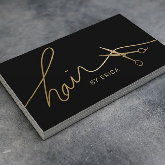 Minimalistisk svart och Guld-typografi med hårslis Visitkort (Skapare uppladdad)