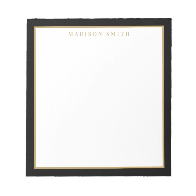 Minimalistisk svart och guldmonogram anteckningsblock (Framsida)