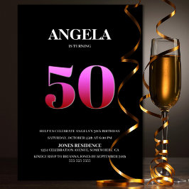 Minimalistisk svart och Rosa 50:e Födelsedagsfeste Inbjudningar