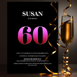 Minimalistisk svart och Rosa 60:e Födelsedagsfeste Inbjudningar