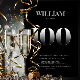 Minimalistisk svart och Silver 100:e Födelsedagsfe Inbjudningar