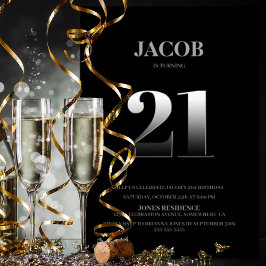Minimalistisk svart och Silver 21:a födelsedag Par Inbjudningar