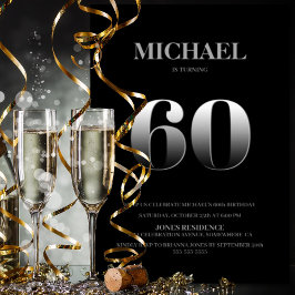 Minimalistisk svart och Silver 60:e Födelsedagsfes Inbjudningar