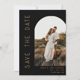 Minimalistisk svart och tan båge foto QR-kod bröll Spara Datumet