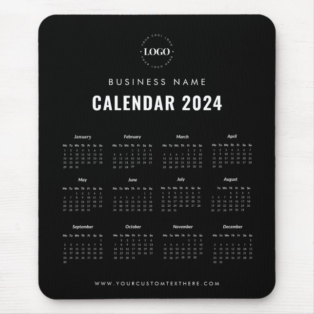 Minimalistisk svart och vit 2024 Magnetisk kalende Musmatta (Framsidan)