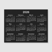 Minimalistisk svart och vit 2026 Magnetisk kalende