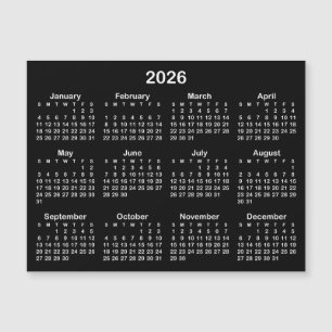Minimalistisk svart och vit 2026 magnetisk kalende