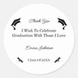 Minimalistisk, svart och vit, anpassad Studenten Runt Klistermärke