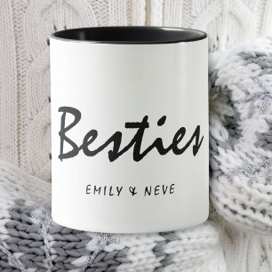 Minimalistisk svart- och vit Bestie-skriptvän Mugg