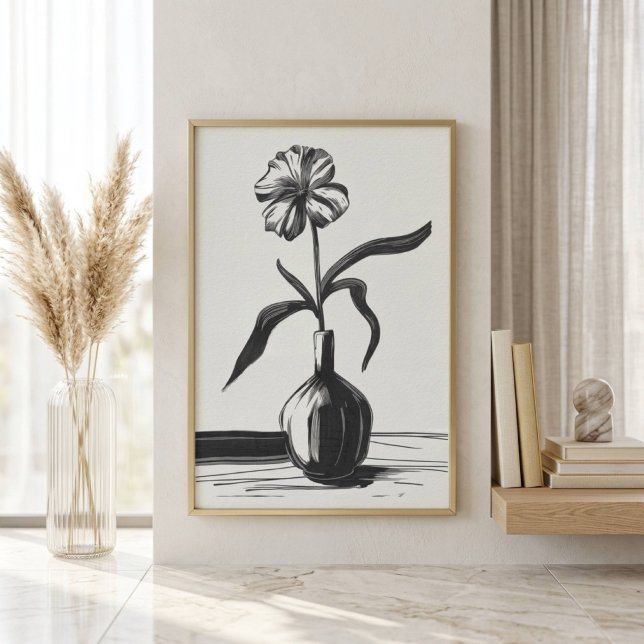 Minimalistisk svart och vit bläckblomma poster (Skapare uppladdad)