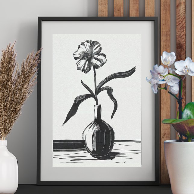 Minimalistisk svart och vit bläckblomma poster (Skapare uppladdad)