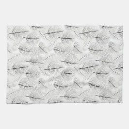 Minimalistisk svart och vit bladlinjekonst kökshandduk