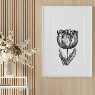 Minimalistisk svart och vit blomma Teckning Poster
