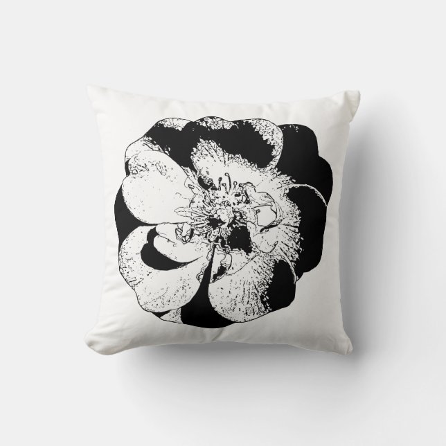 Minimalistisk svart och vit Blommigt Dekorativ kud Kudde (Framsida)