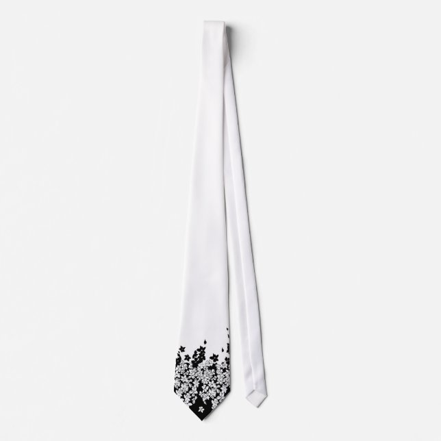 Minimalistisk svart och vit blomster slips (Framsida)