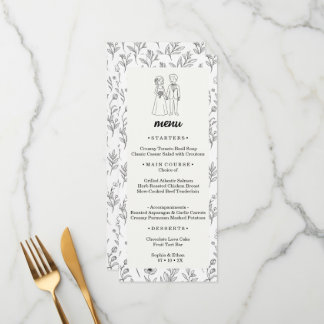 Minimalistisk svart och vit blomstermönster konstn meny