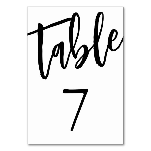 Minimalistisk svart och vit bordsnummer 7 skylt (Framsidan)