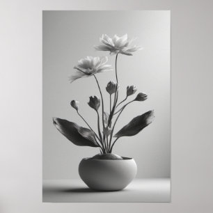 Minimalistisk Svart och Vit Botanisk Blomma Poster