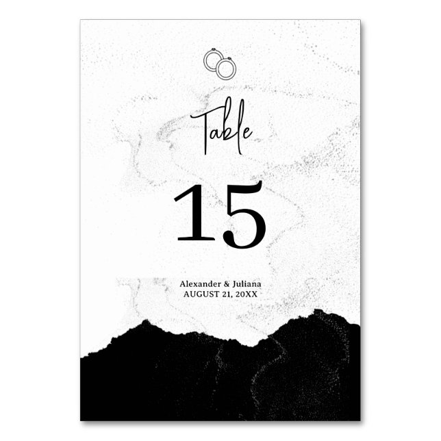 Minimalistisk svart och vit Bröllop Bordsnummer (Framsidan)
