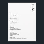 Minimalistisk svart och vit Bröllop-dryck 5x7 Meny<br><div class="desc">Minimalistisk meny för svartvita bröllop-drycker. En modern 5x7-meny för dina bröllopsmottagningsdrycker - vin,  öl,  cocktails. Fullständigt redigerbara och matchande objekt tillgängliga.</div>