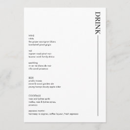Minimalistisk svart och vit Bröllop-dryck 5x7 Meny