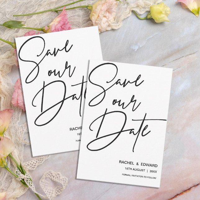 Minimalistisk svart och vit Bröllop spara datum OSA Kort (Minimalist Black and White Wedding Save the Date Invitation )