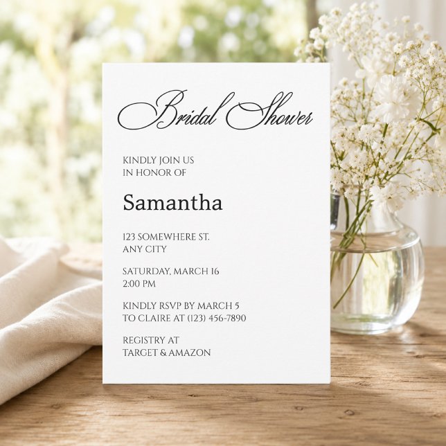 Minimalistisk svart och vit bröllopsdusch  inbjudningar (Minimalist Black and White Bridal Shower Invitation)