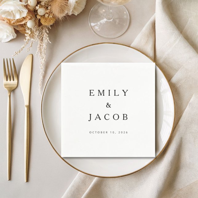 Minimalistisk svart och vit bröllopsfest pappersservett (Minimalist Black And White Wedding Napkins)