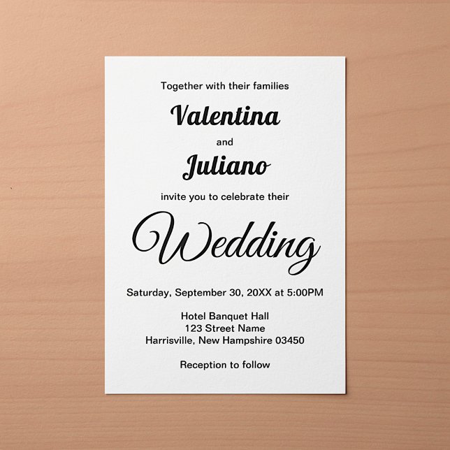 Minimalistisk svart och vit bröllopsinbjudan inbjudningar (Typography style black and white wedding invitation)