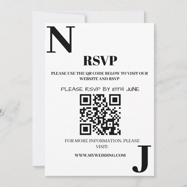 Minimalistisk svart och vit bröllopsmonogram RSVP Inbjudningar (Framsida)