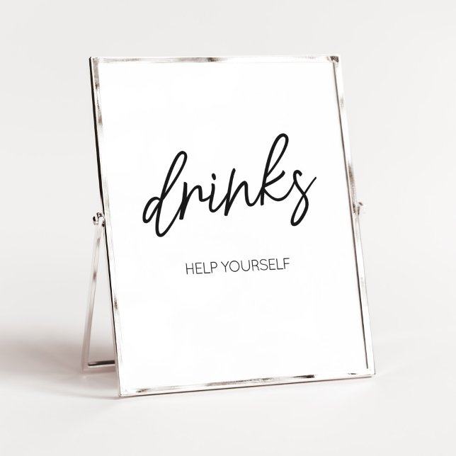 Minimalistisk svart och vit dryck poster (White Minimalist Heart Baby Shower Drinks Sign)