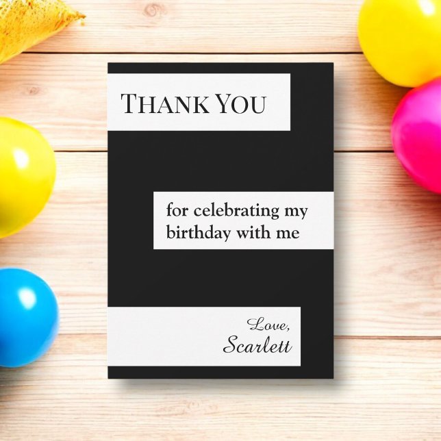 Minimalistisk svart och vit elegant chic födelseda tack kort (Skapare uppladdad)