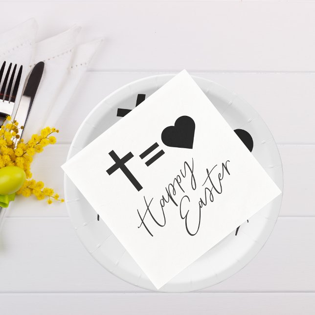 Minimalistisk Svart och Vit Elegant Glad Påsk Pappersservett (Happy Easter Napkin with a Cross equals heart design)