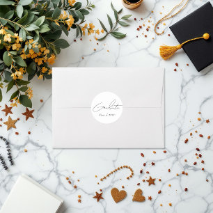 Minimalistisk Svart och Vit Examen Runt Klistermärke