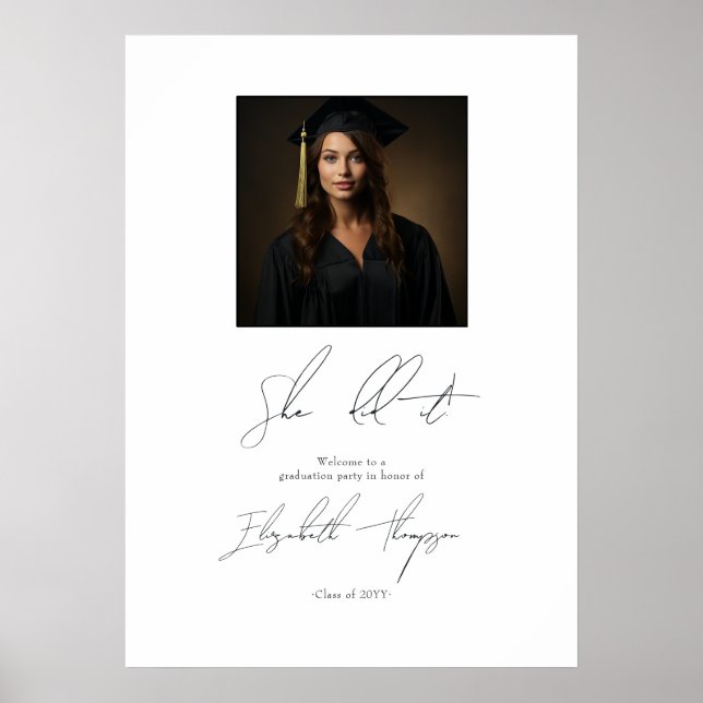 Minimalistisk Svart och Vit Examen Välkomstskylt Poster (Framsidan)