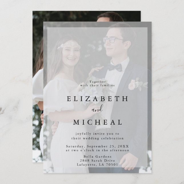 Minimalistisk svart och vit faux-fellum-foto-Bröll Inbjudningar (Fram/baksida)