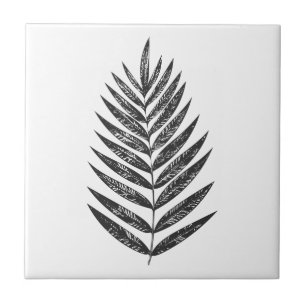 Minimalistisk svart och vit Fern Teckning Kakelplatta