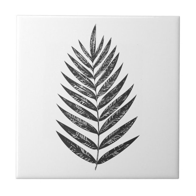 Minimalistisk svart och vit Fern Teckning Kakelplatta (Framsidan)