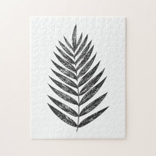 Minimalistisk svart och vit Fern Teckning Pussel