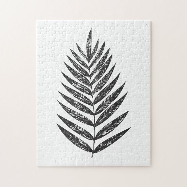 Minimalistisk svart och vit Fern Teckning Pussel (Vertikal)