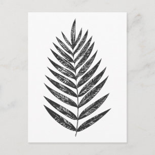 Minimalistisk svart och vit Fern Teckning Vykort