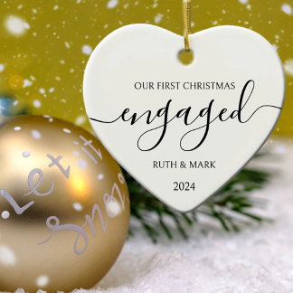 Minimalistisk svart och vit första jul Engagerad Julgransprydnad Keramik