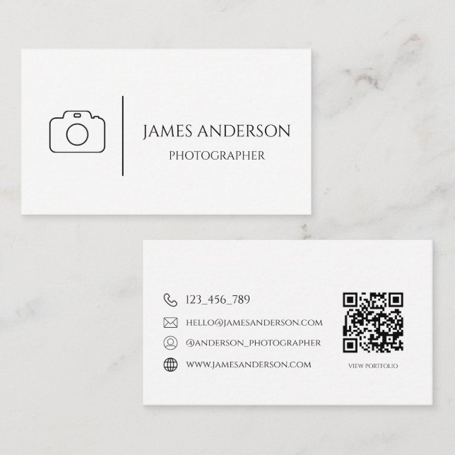 Minimalistisk svart och vit fotograf  visitkort (Fram/baksida)