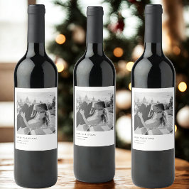 Minimalistisk svart och vit fotopul vinflaska etikett