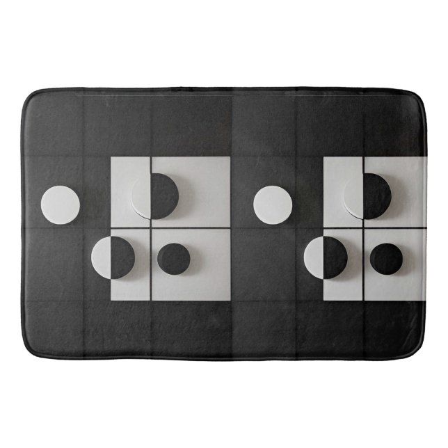 Minimalistisk svart och vit geometrisk abstrakt ko badrumsmatta (Framsidan)