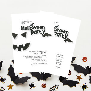 Minimalistisk svart och vit Halloween fest Inbjudningar